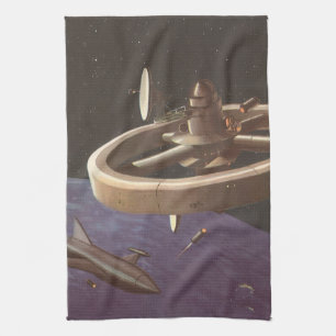 Linge De Cuisine Science-fiction vintage, station spatiale avec pla