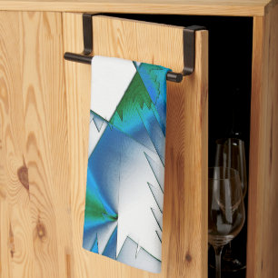 Linge De Cuisine Scies vertes ou zigzag sur cyan intense à bleu cie