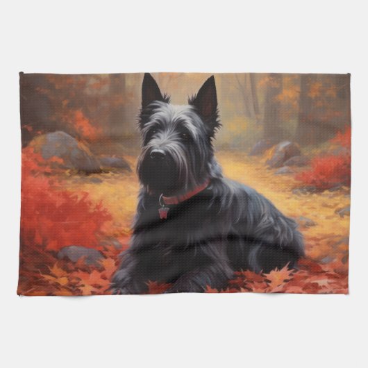 Linge De Cuisine Scottish Terrier en automne Leaves Fall Inspire (Horizontal)