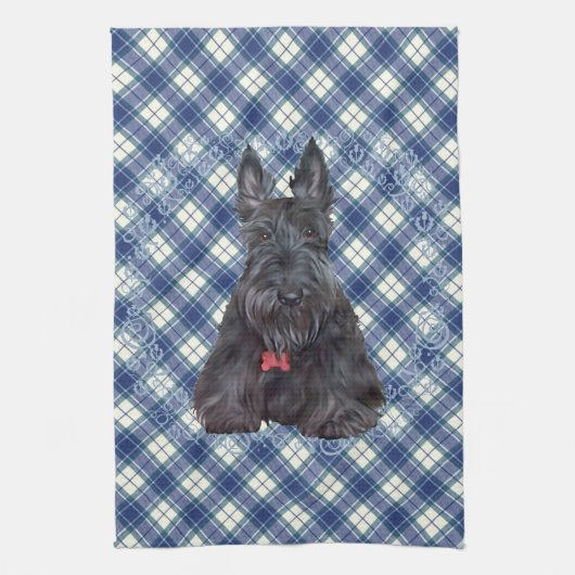 Linge De Cuisine Scottish terrier on tartan (Vertical)