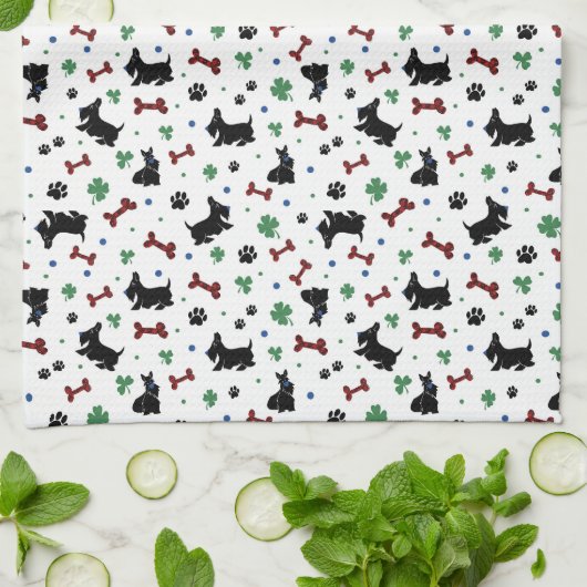 Linge De Cuisine Scottish Terrier Shamrock Fun Dog Design (Plié)