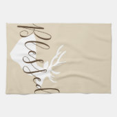 Linge De Cuisine Script Bienheureux Rustique Blanc Cerf Silhouette (Horizontal)