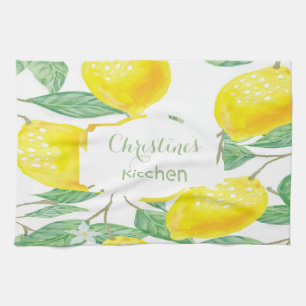 Linge De Cuisine Script de nom vert blanc citron