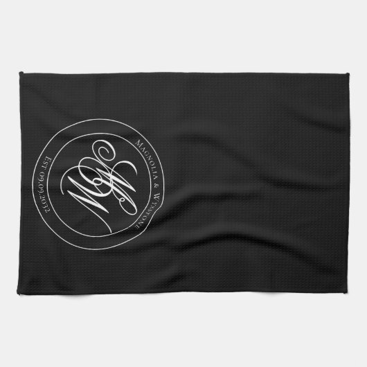 Linge De Cuisine Script élégant de monogramme circulaire (Horizontal)