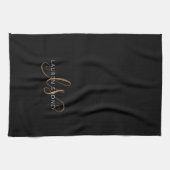 Linge De Cuisine Script féminin Black Gold moderne Monogramme (Horizontal)