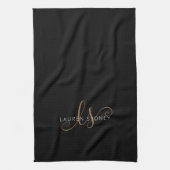 Linge De Cuisine Script féminin Black Gold moderne Monogramme (Vertical)