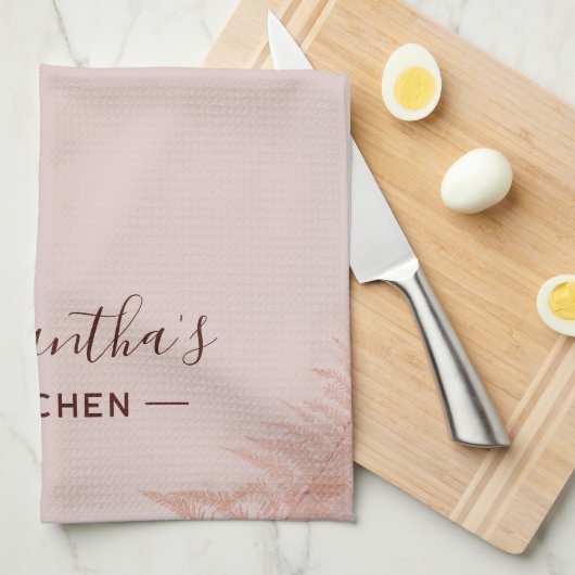 Linge De Cuisine Script Fleur Rose Terracotta Personnalisé (Quart Plié)