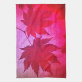 Linge De Cuisine Script japonais de feuille d'érable rose rouge (Vertical)