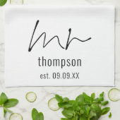 Linge De Cuisine Script moderne M. Nom Date Newlyted Keepsaké (Plié)