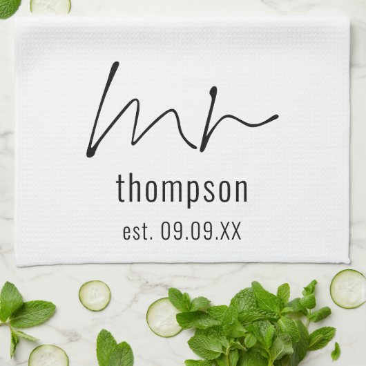 Linge De Cuisine Script moderne M. Nom Date Newlyted Keepsaké (Plié)