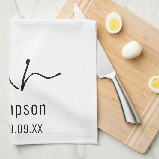 Linge De Cuisine Script moderne M. Nom Date Newlyted Keepsaké (Quart Plié)