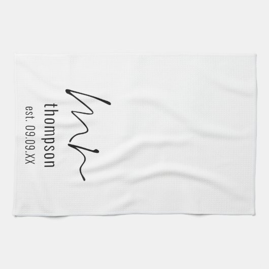 Linge De Cuisine Script moderne M. Nom Date Newlyted Keepsaké (Horizontal)