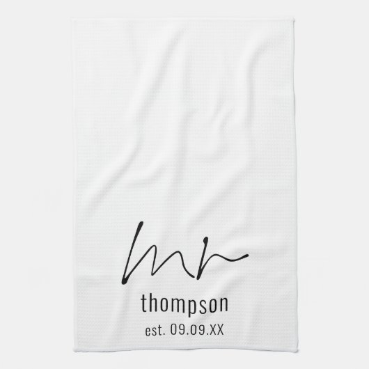 Linge De Cuisine Script moderne M. Nom Date Newlyted Keepsaké (Vertical)