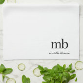 Linge De Cuisine Script moderne noir blanc tendance Monogramme init (Plié)