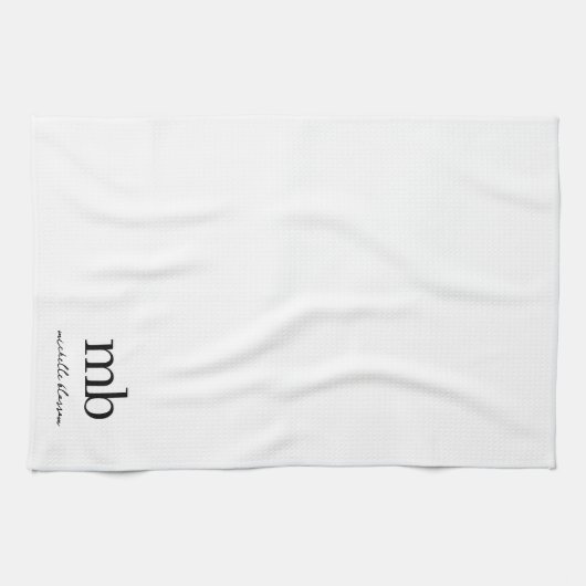 Linge De Cuisine Script moderne noir blanc tendance Monogramme init (Horizontal)