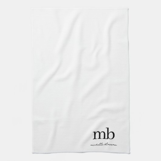 Linge De Cuisine Script moderne noir blanc tendance Monogramme init (Vertical)