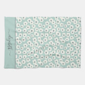 Linge De Cuisine Script Monogram Boho Vert Sage Blanc Gris Floral  (Horizontal)