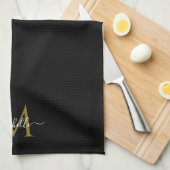 Linge De Cuisine Script Name Elegant Template Black & Gold Monogram (Quart Plié)