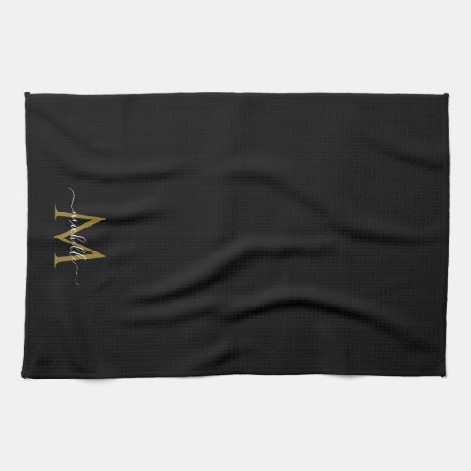 Linge De Cuisine Script Name Elegant Template Black & Gold Monogram (Horizontal)