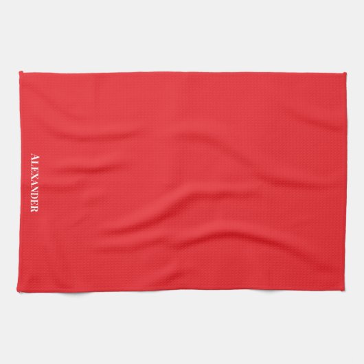 Linge De Cuisine Scripts blanc brillant rouge vif personnalisé (Horizontal)