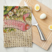 Linge De Cuisine Scripts français chic vainqueur couronne florale P (Quart Plié)