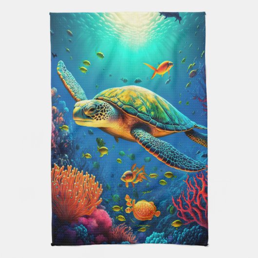 Linge De Cuisine Sea Turtle Beach House Ocean Marine Life Animaux (Vertical)