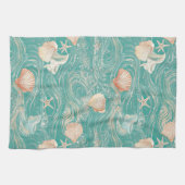 Linge De Cuisine Seashells and Ocean Waves Pattern (10) (Horizontal)
