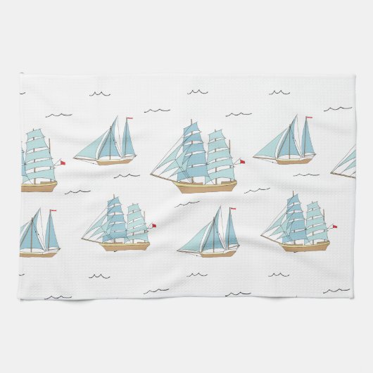 Linge De Cuisine Seatime été Cute yachts avec voile (Horizontal)