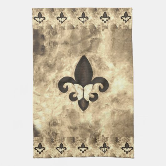 Linge De Cuisine Sepia Butterfleur | Tan Butterfly on Fleur de Lis (Vertical)