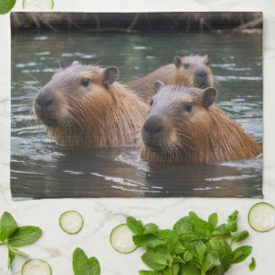 Linge De Cuisine "Sérénité de la rivière : Capybaras nage dans le f