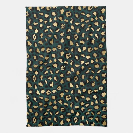 Linge De Cuisine Série Teal et Gold Leopard Design 1 (Vertical)