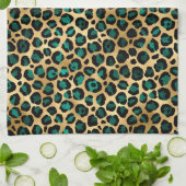 Linge De Cuisine Série Teal et Or Léopard Design 14 (Plié)