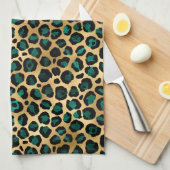 Linge De Cuisine Série Teal et Or Léopard Design 14 (Quart Plié)