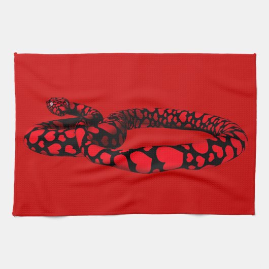 Linge De Cuisine Serpent Rouge Avec des Cœurs (Horizontal)
