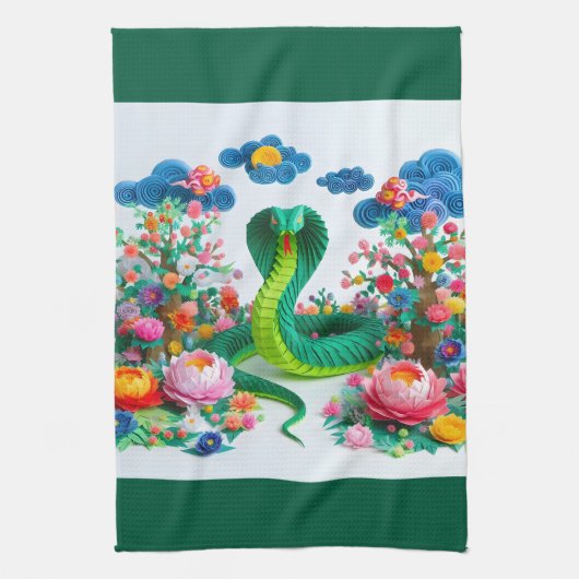 Linge De Cuisine Serpent vert du Nouvel An chinois 2025 KT4 (Vertical)