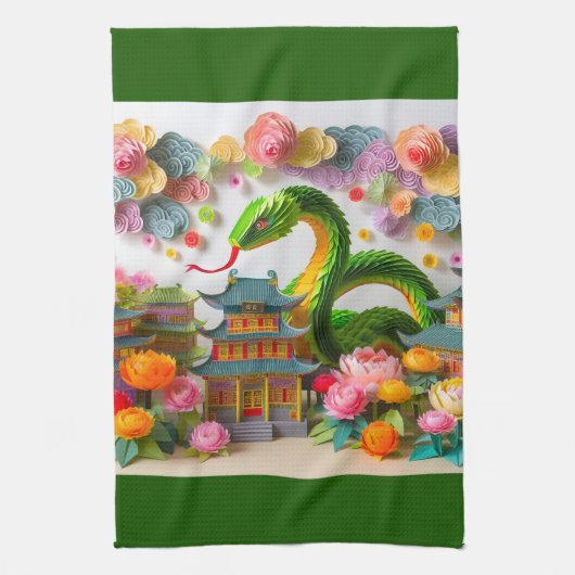 Linge De Cuisine Serpent vert du Nouvel An chinois 2025 KT7 (Vertical)