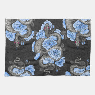 Linge De Cuisine Serpents et roses bleus