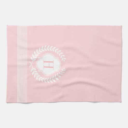 Linge De Cuisine Serre Et Rayures Blanches Et Roses Monogrammes (Horizontal)