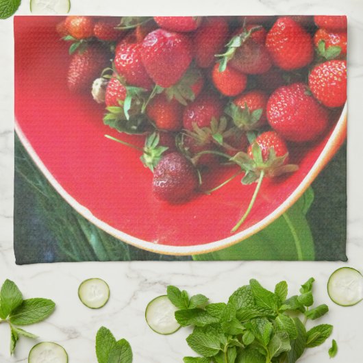 Linge De Cuisine Set de table de fraises (Plié)