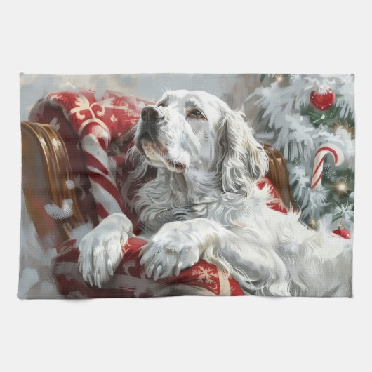 Linge De Cuisine Setter Anglais de Noël Festif (Horizontal)