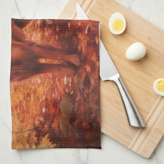 Linge De Cuisine Setter rouge irlandais à l'automne Feuilles automn (Quart Plié)