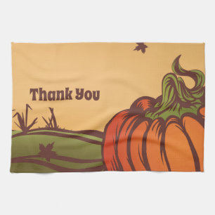 Linge De Cuisine Seul citrouille sur le terrain. Les feuilles d'aut