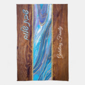 Linge De Cuisine Shabbat Shalom bleu marbre sur effet bois (Vertical)