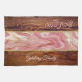 Linge De Cuisine Shabbat Shalom Marbre rouge sur effet bois (Horizontal)