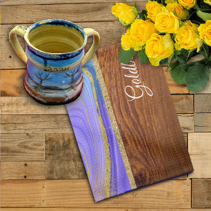 Linge De Cuisine Shabbat Shalom Purple Teal Marble on Wood Effect