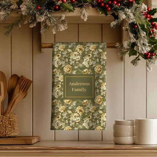 Linge De Cuisine Shabby Chic Gift Personalized Gold Floral Towel 