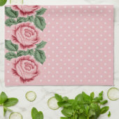 Linge De Cuisine Shabby Chic Rose Rose Polka Point Monogramme (Plié)