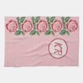 Linge De Cuisine Shabby Chic Rose Rose Polka Point Monogramme (Horizontal)