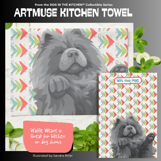 Linge De Cuisine SHADY LADY -blue chow  - ArtMuse Kitchen Towels 