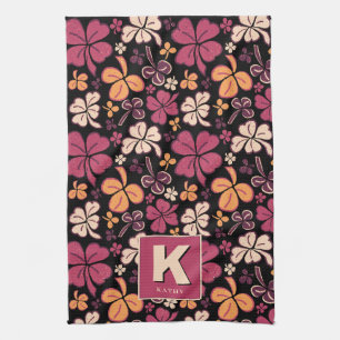 Linge De Cuisine Shamrock rouge Lucky Motif de trèfle Monogramme